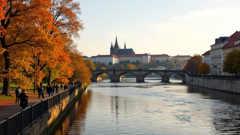Pohled na Prahu a řeku Vltavu s architekturou na pozadí